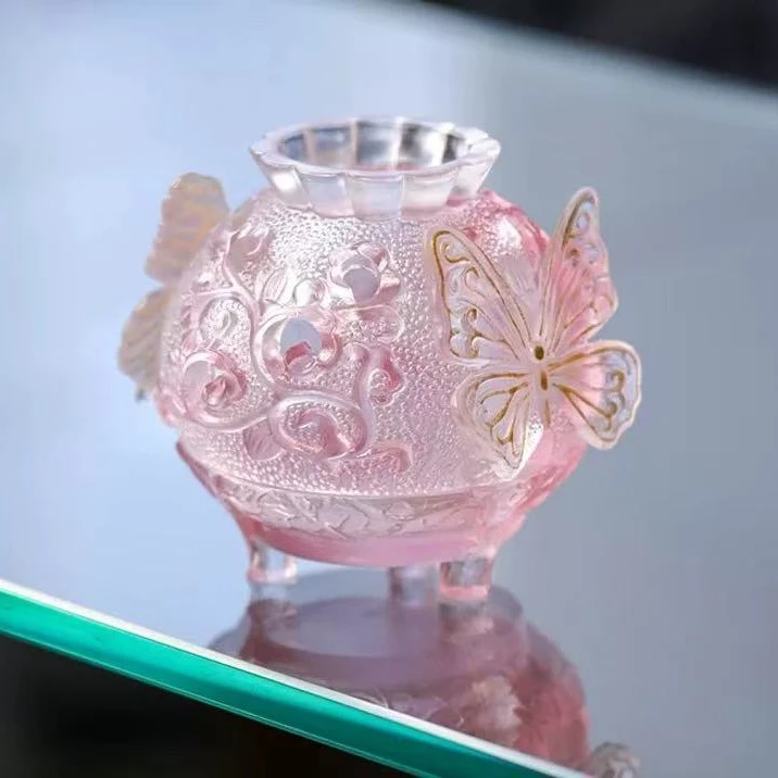 东方器韵-心缘甄【琉璃蝴蝶熏香炉】粉色高级感非遗琉璃香炉