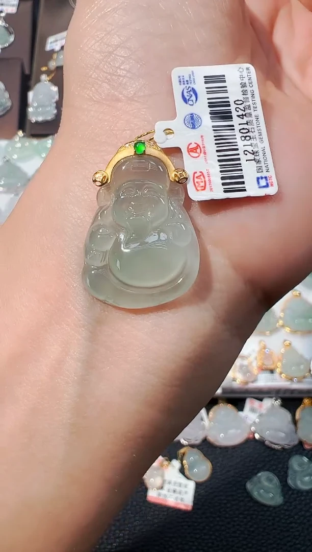 翡翠18K金镶嵌吊坠(不含链)财神爷吊坠1420