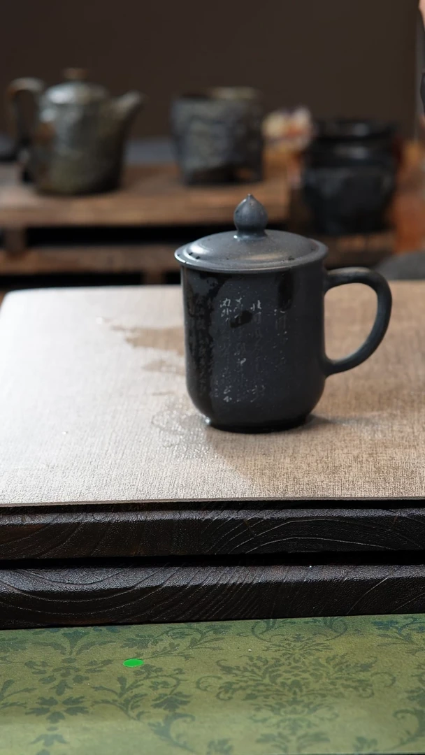 中式周*生归玉堂冰碛岩重工雕刻刻字办公杯