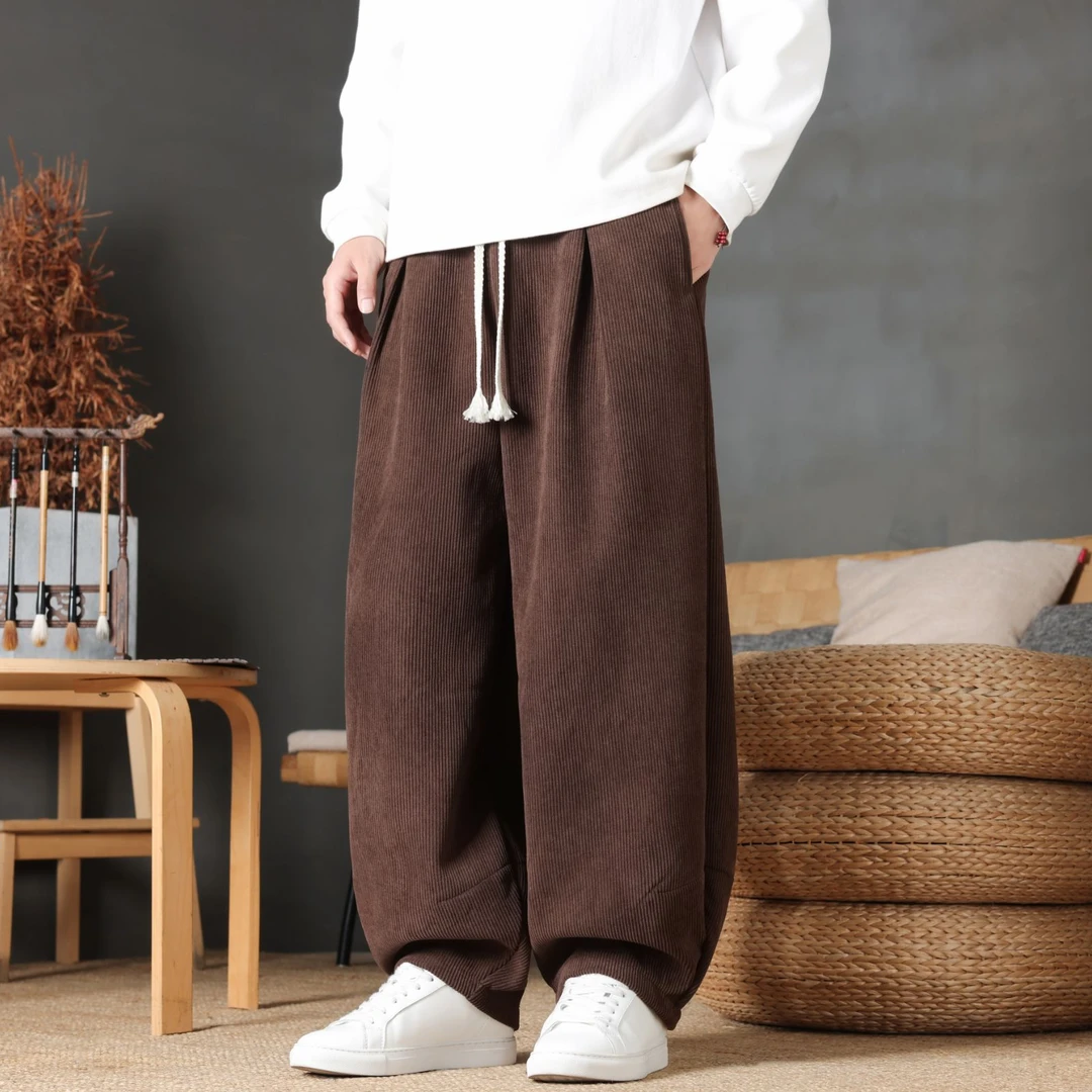 灯芯绒裤子男士秋冬季中国风休闲宽松大码阔腿裤复古新中式哈伦裤