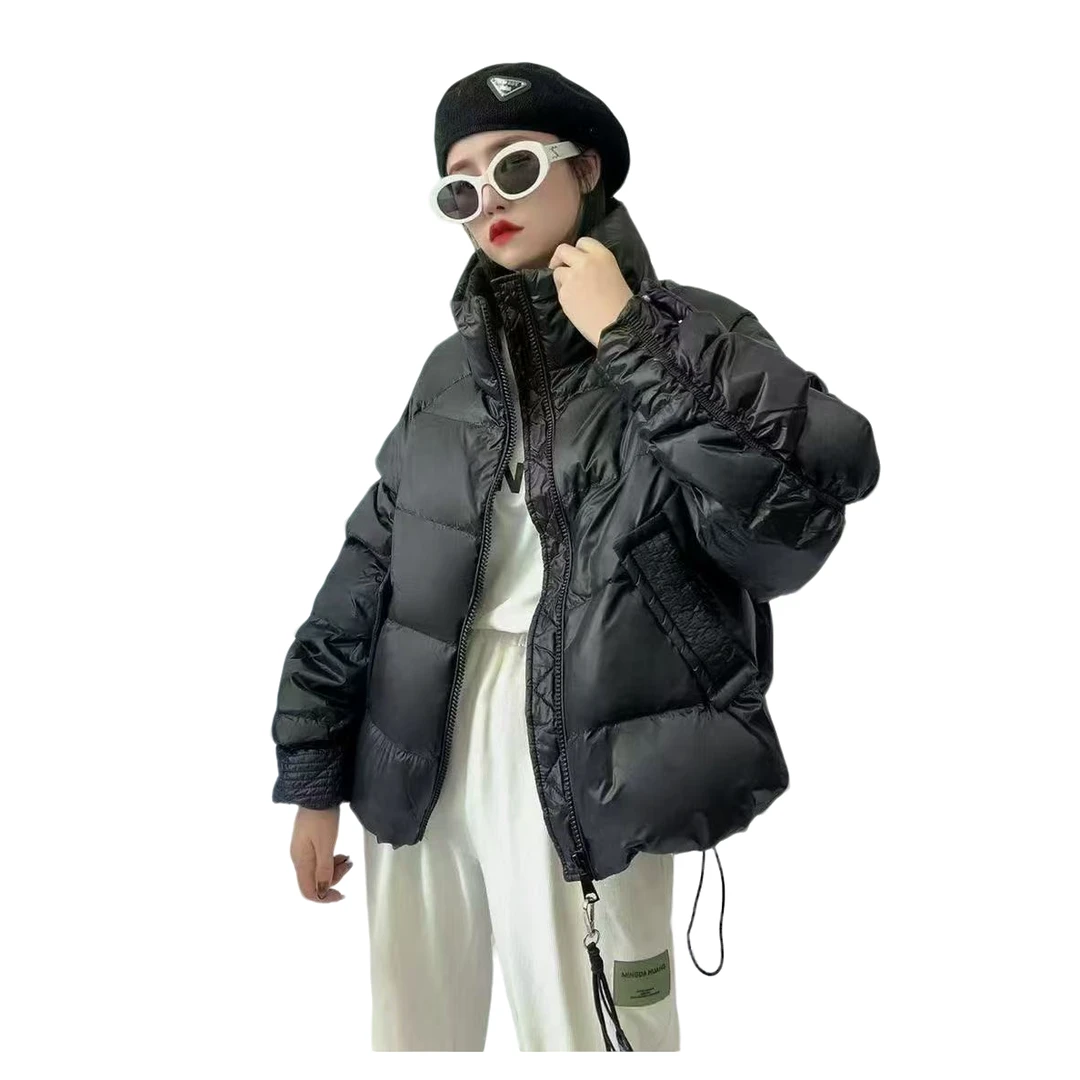 2024新款羽绒服女短款加厚立领小个子宽松韩版白鸭绒面包服外套潮