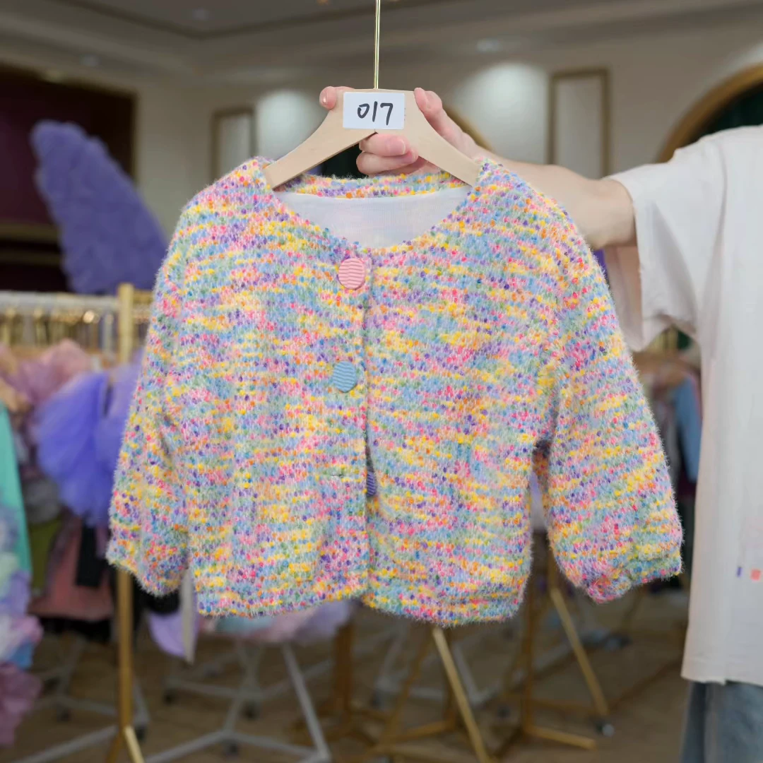 017女童针织彩色拼接外套夏季气质新款时尚外套