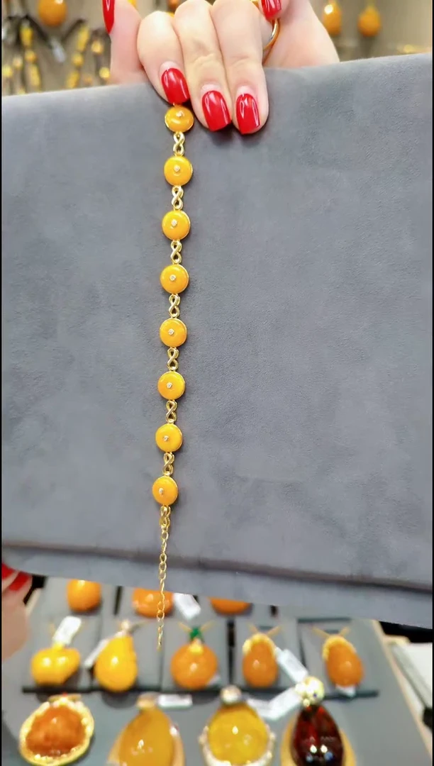 【闪购商品】蜜蜡手链银S925镀金镶嵌A019蜜蜡手链