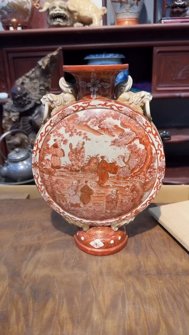 九谷赤绘花瓶啊啊啊