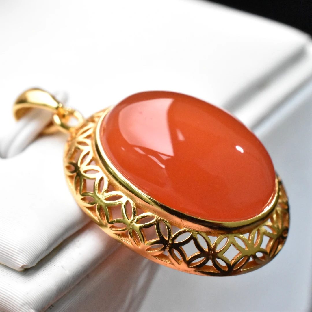 【一九珠宝】S925银南红保山杨柳吊坠-卡16mm*12mm  YJ9835