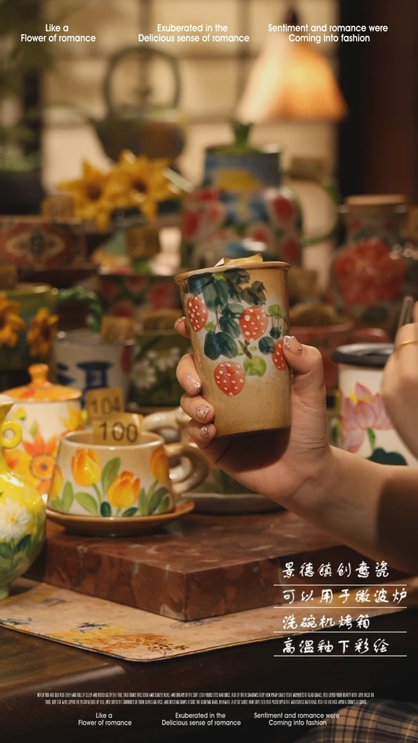 陶瓷景德镇高温手绘釉下彩设计师款式