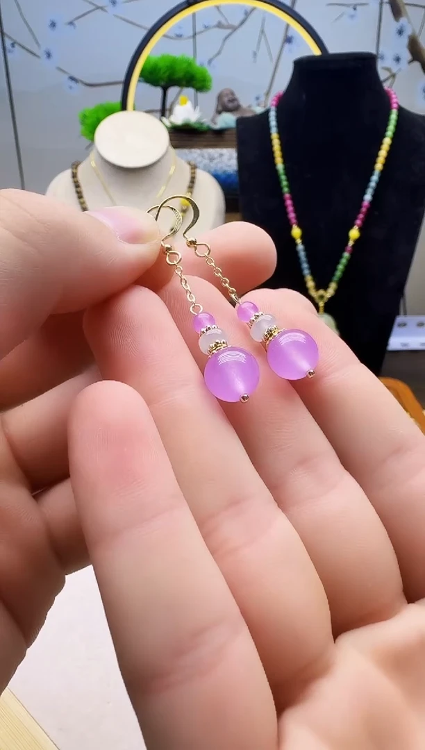 翡翠14K金镶嵌耳饰E175