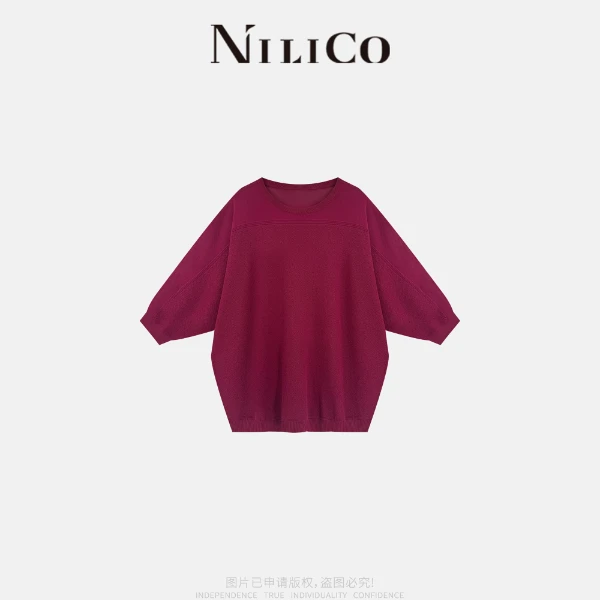 NILICO【玫瑰织语】外贸版 肌䤚感蝙蝠茧型薄款气质小衫