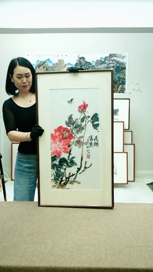 国画92*52知非手绘花鸟带框