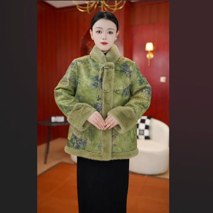 【国风古韵】皮毛一体外套女2025冬季新款 宽松 双面穿大衣