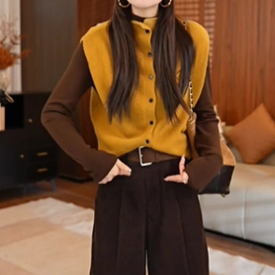 [工厂直销套装]秋冬复古港风轻奢高级简约马甲半高领长袖H007+X87