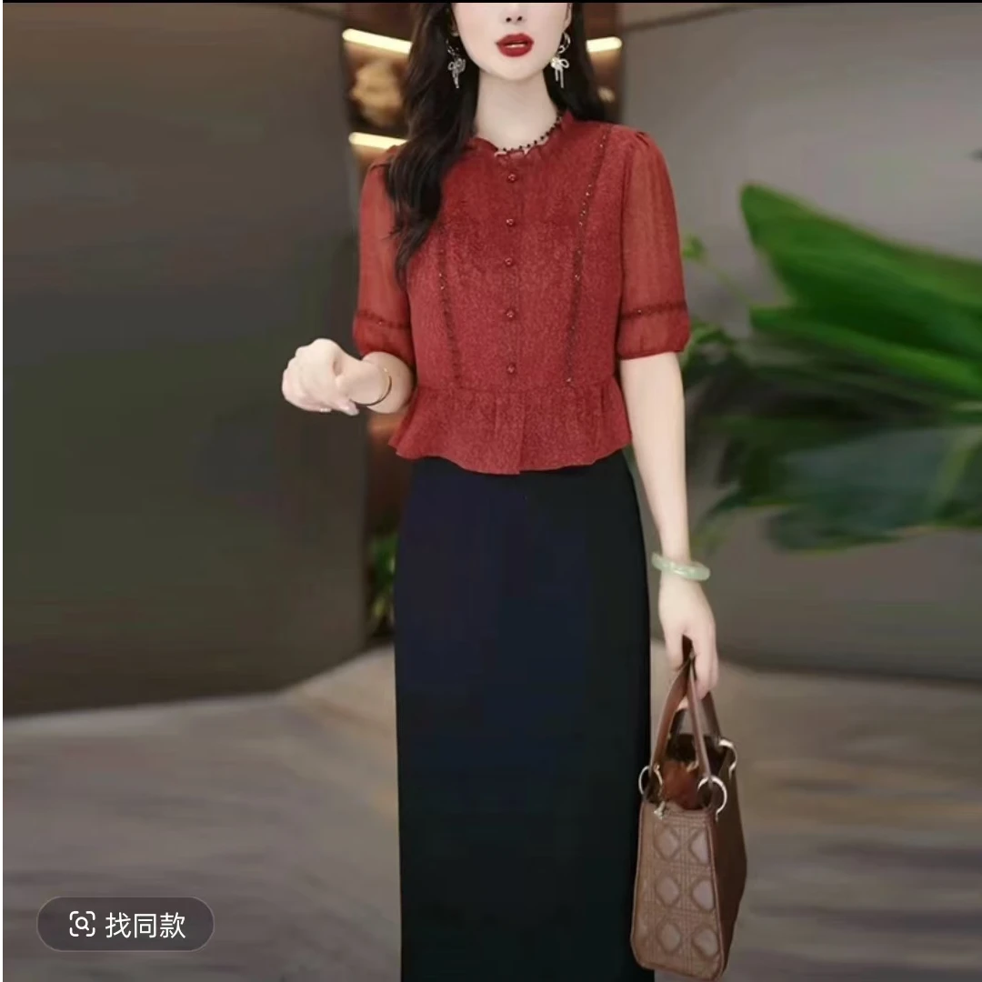 母亲节妈妈夏装连衣裙2025新款中年女短袖半身裙中老年人假两件裙