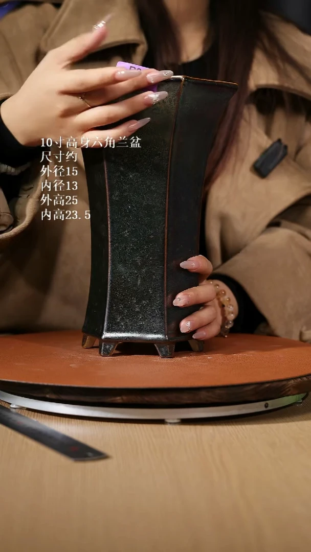 【石湾花盆】10寸高身六角兰盆994