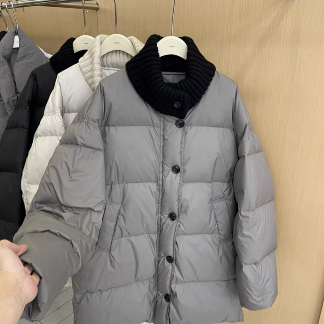 【JY 家】针织拼接中款立领羽绒服常规韩版加厚轻薄潮流冬季秋冬