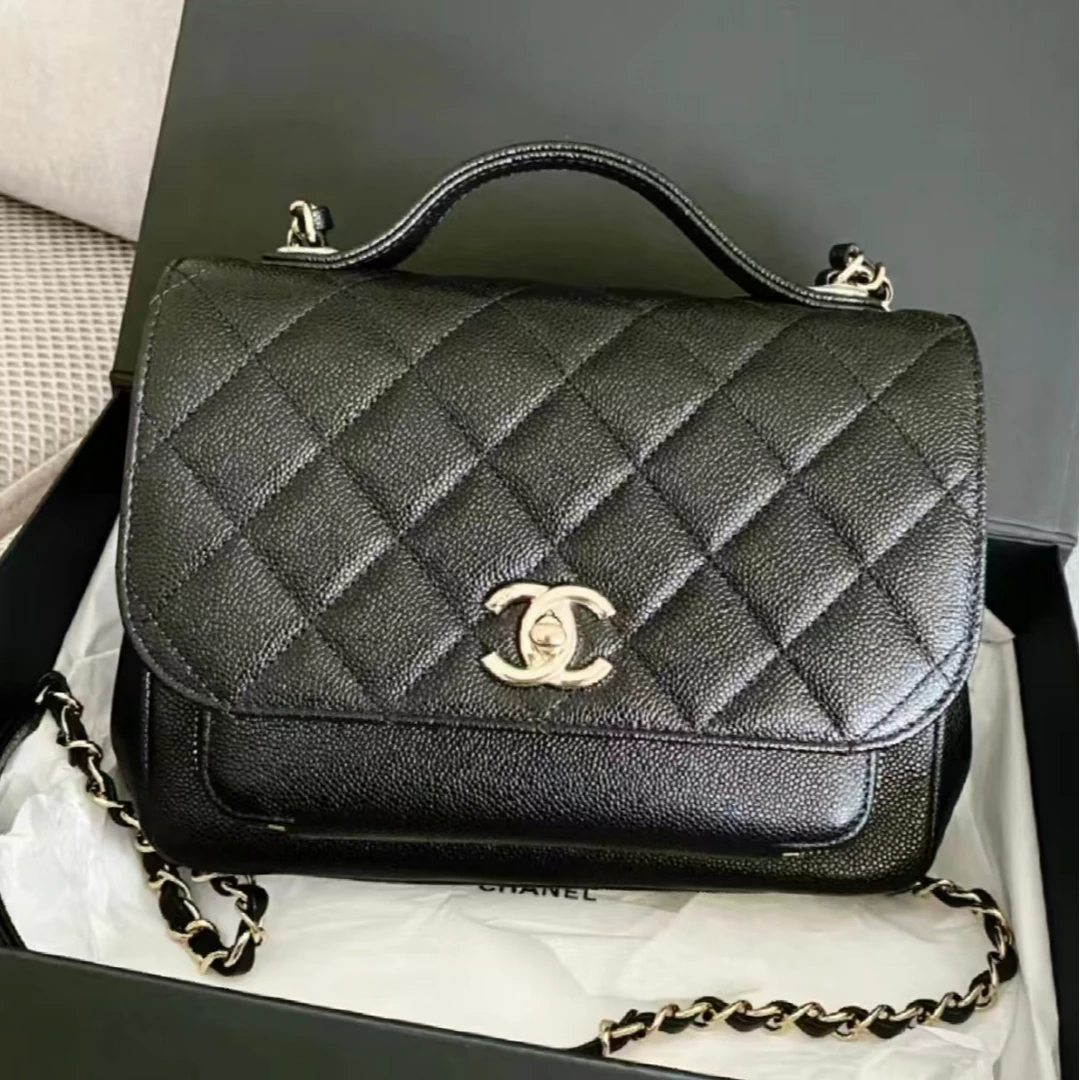 95新 Chanel/香奈儿 艾瑟尔中古/黑金鱼子酱小号邮差单肩包/