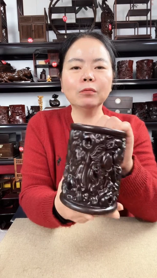 木寿桃笔筒老李红木工艺品