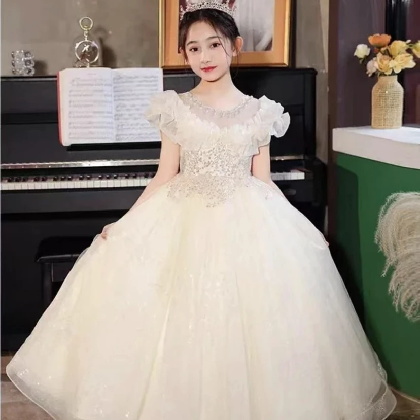 【芙蓉花开短袖】女童夏季主持人晚礼服钢琴演出服儿童公主裙生日宴