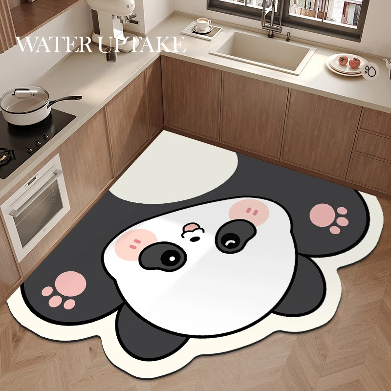 新款卡通动物地垫易擦洗扇形硅藻泥地垫家用厨房卫浴吸水阻滑地垫
