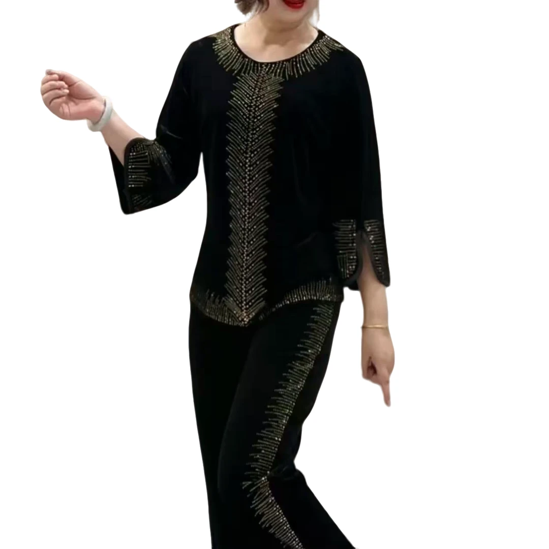 时尚洋气优雅丝绒套装（上衣+裤子）