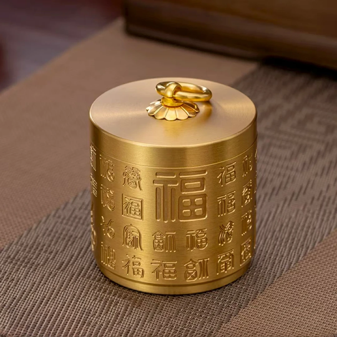 纯铜《烟灰缸》带盖防飞灰防烟味黄铜大烟缸车载家用办公室装饰摆件