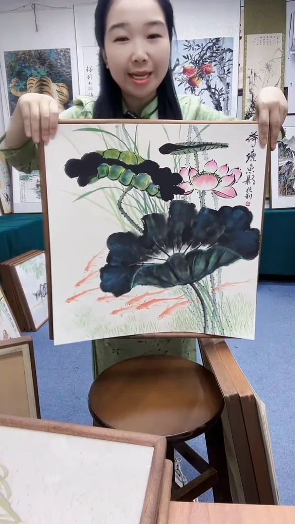 国画52*52实木画框顺丰包邮手绘