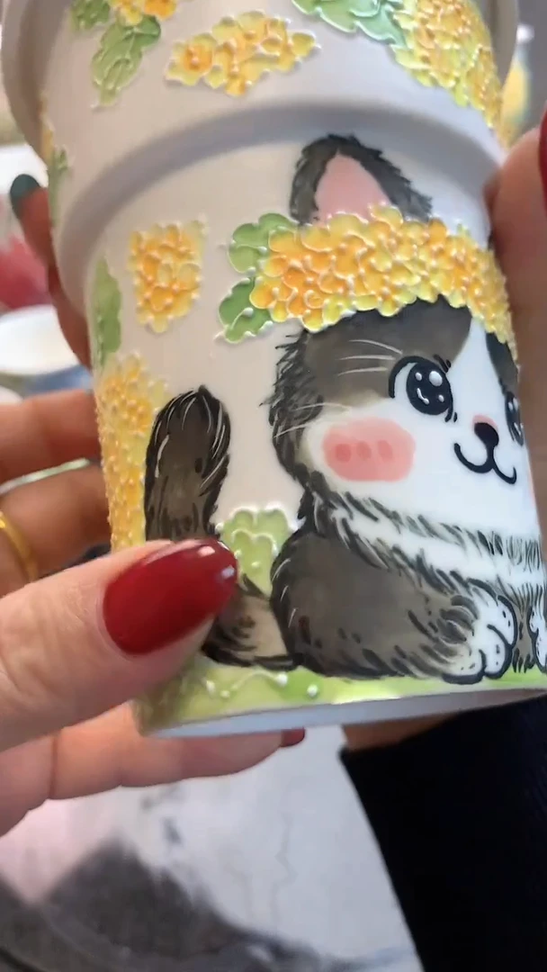 一味*手绘*桂花萌猫奶茶杯