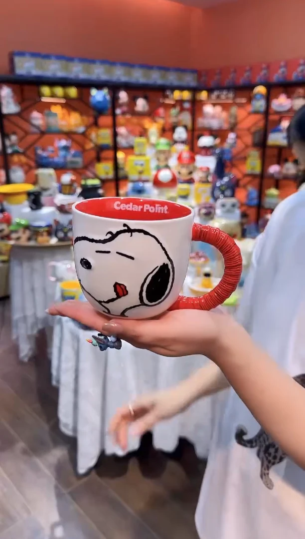 瓷片@@史努比红色手柄陶瓷杯