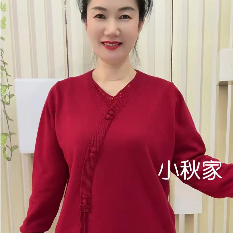 【HS】v领亮钻流苏包扣减龄显瘦针织上衣