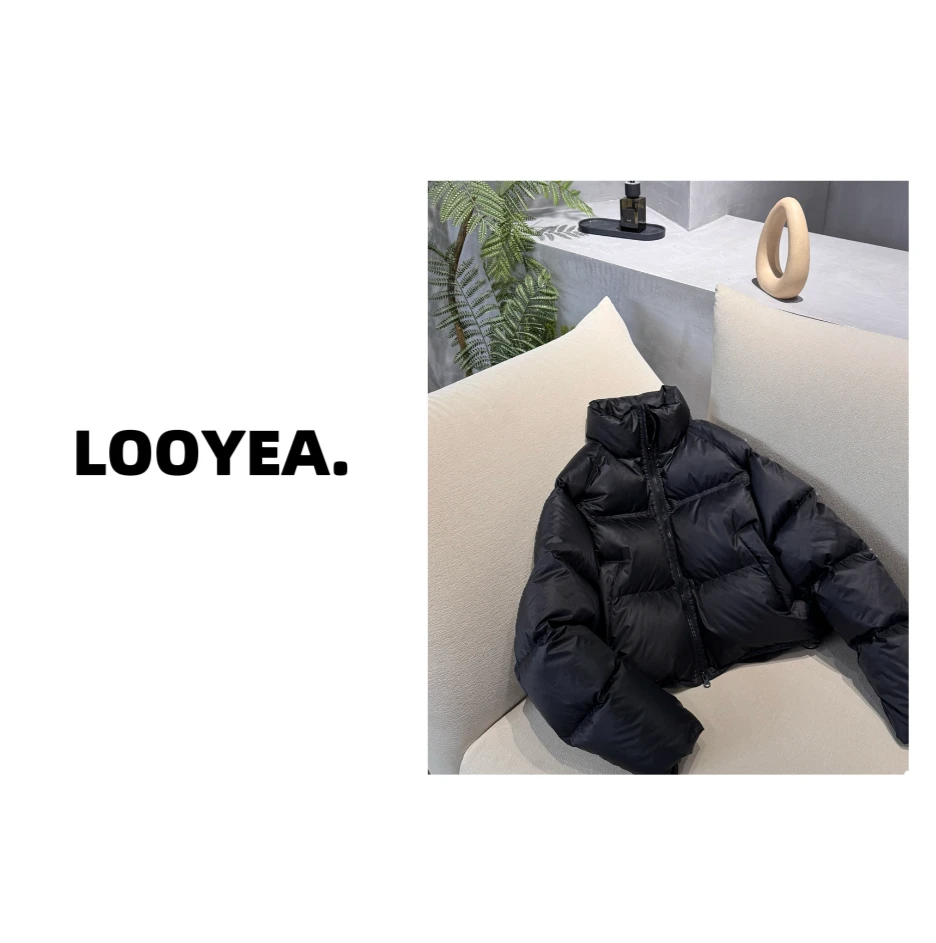 【黑曜石】LOOYEA 新国标90绒190克短款立领面包服羽绒服 3681（未）