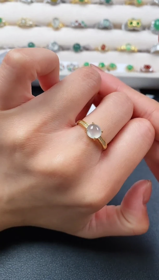 银S925镶嵌戒指翡翠天然缅甸A货翡翠11 8-3