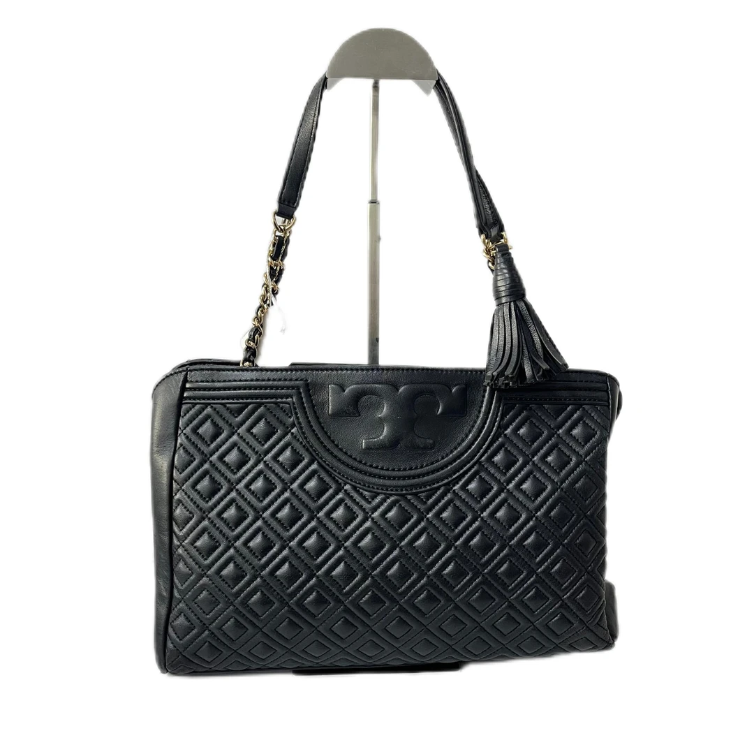 95新 TORY BURCH/汤丽柏琦 黑色全皮十字格单肩手提包 Y-50143-C