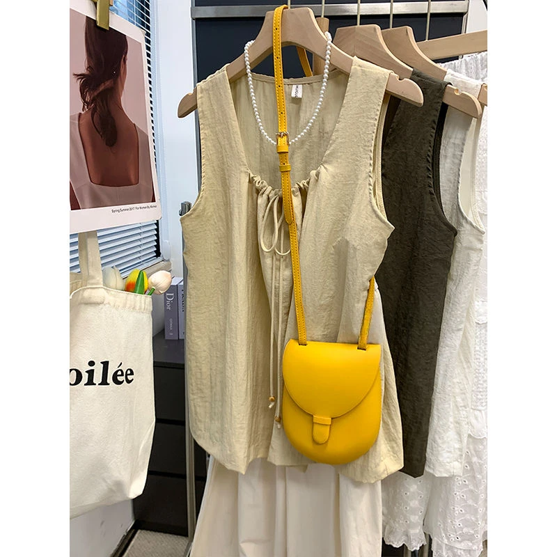 法式抽绳无袖背心衬衫女2025新款夏季宽松显瘦娃娃衫独特时尚上衣