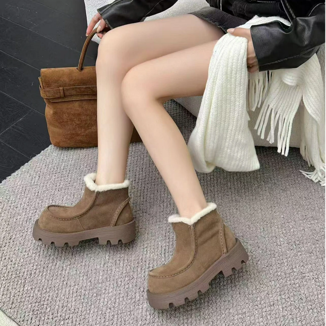 【Yuki定制】磨砂简约百搭INS舒适2025新款厚底加厚加绒低筒雪地靴