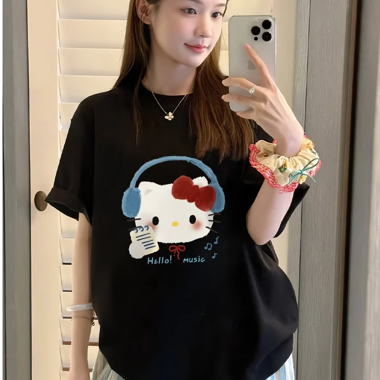 美式潮牌HelloKitty猫短袖t恤男女情侣2025夏季半袖宽松休闲上衣
