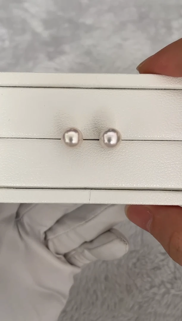 银S925镶嵌耳钉海水珍珠AK素钉8.5-9mm