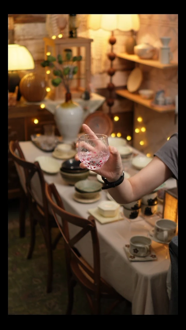 瓷片雾里工作室 樱花粉玻璃杯1个