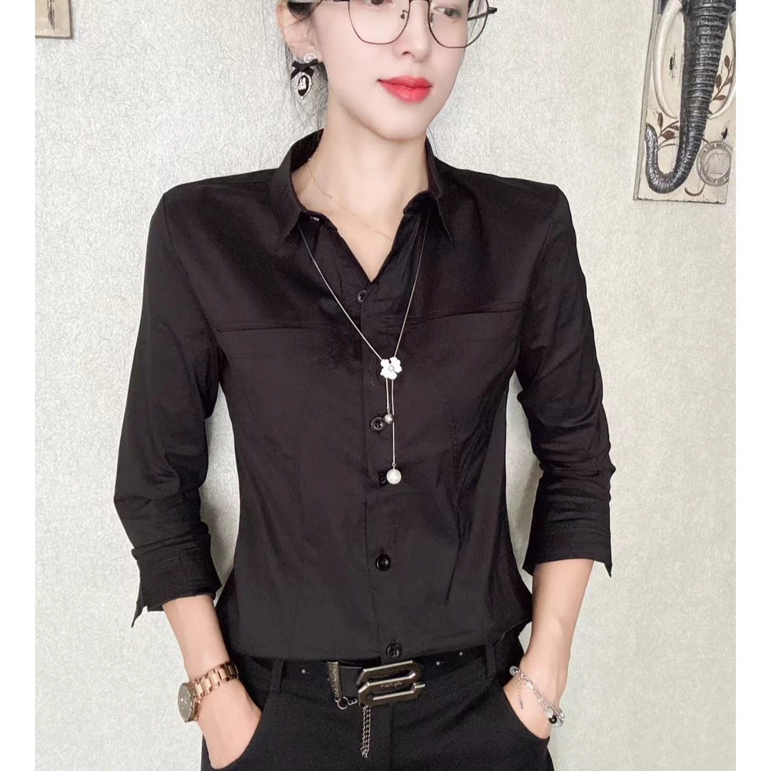 新款不起球成人长袖修身型弹力衬衫时尚网红韩版洋气百搭K5155
