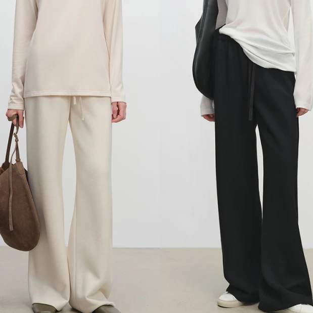 野兽小姐厚垂醋酸羊毛裤冬纸片人抽绳橡筋腰宽松显瘦直筒休闲裤子