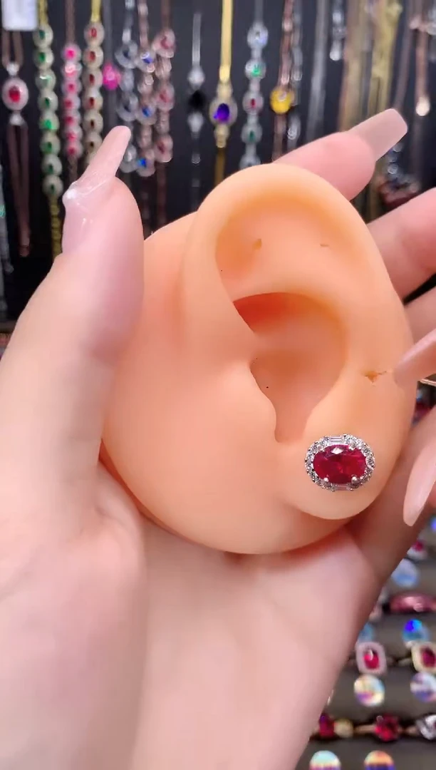 耳饰银S925镶嵌红宝石68银