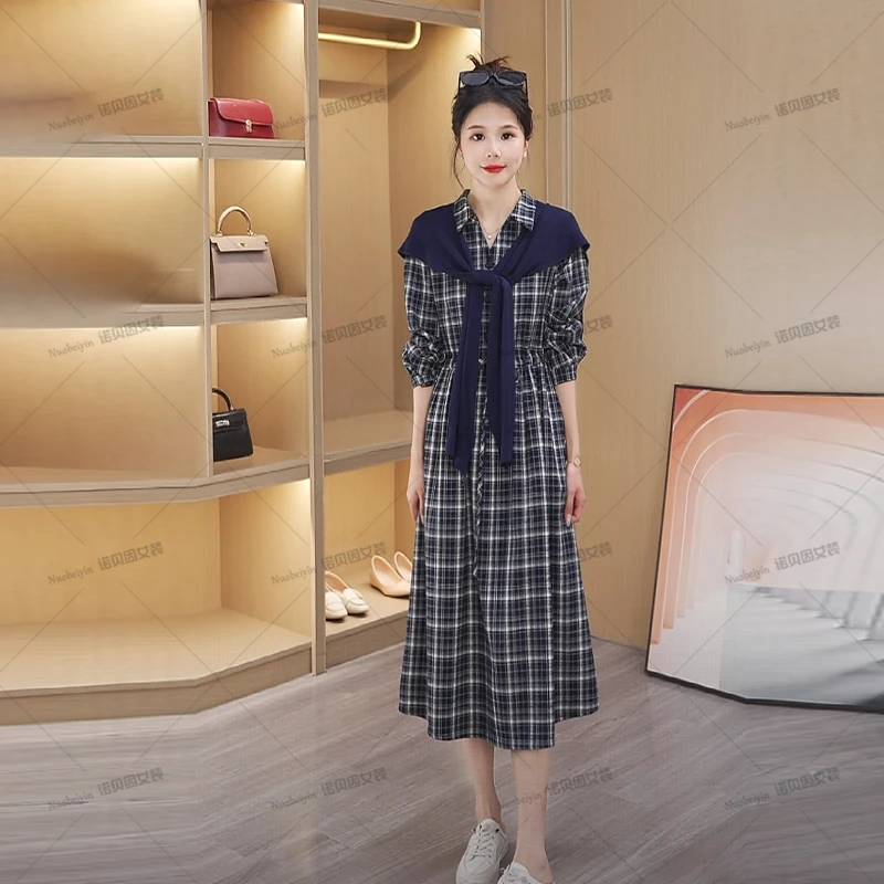 nuobeiyin/诺贝因秋季收腰显瘦学院风复古格子连衣裙 NNBY660830