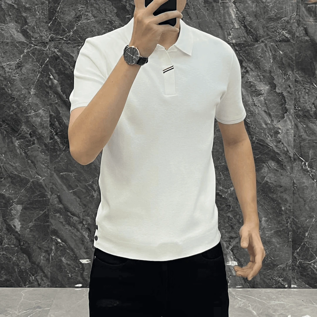 春季新款男士打底针织衫翻领短袖百搭提花商务修身潮流高品质毛衣