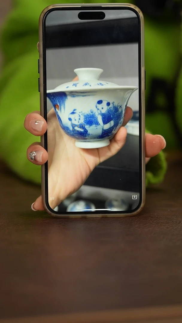 【闪购商品】晓剑窑青花童子盖碗