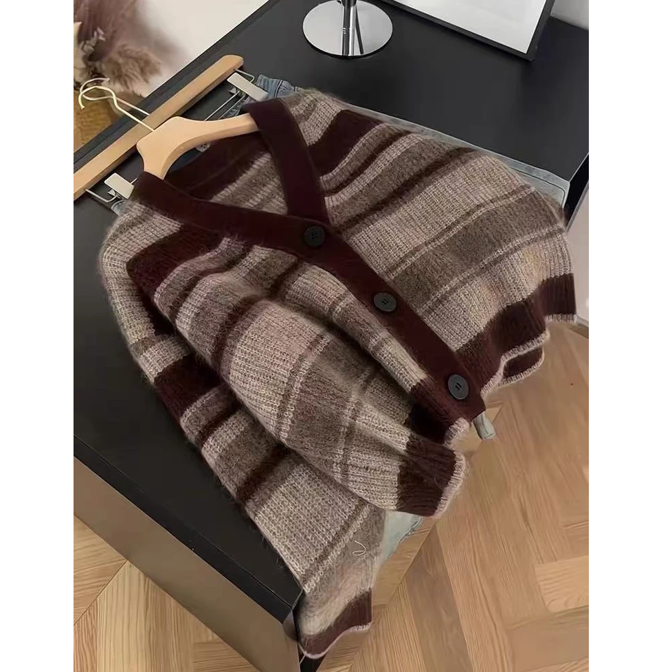 【美拉德】新品早春针织开衫加厚系列百搭条纹韩系宽松针织开衫女