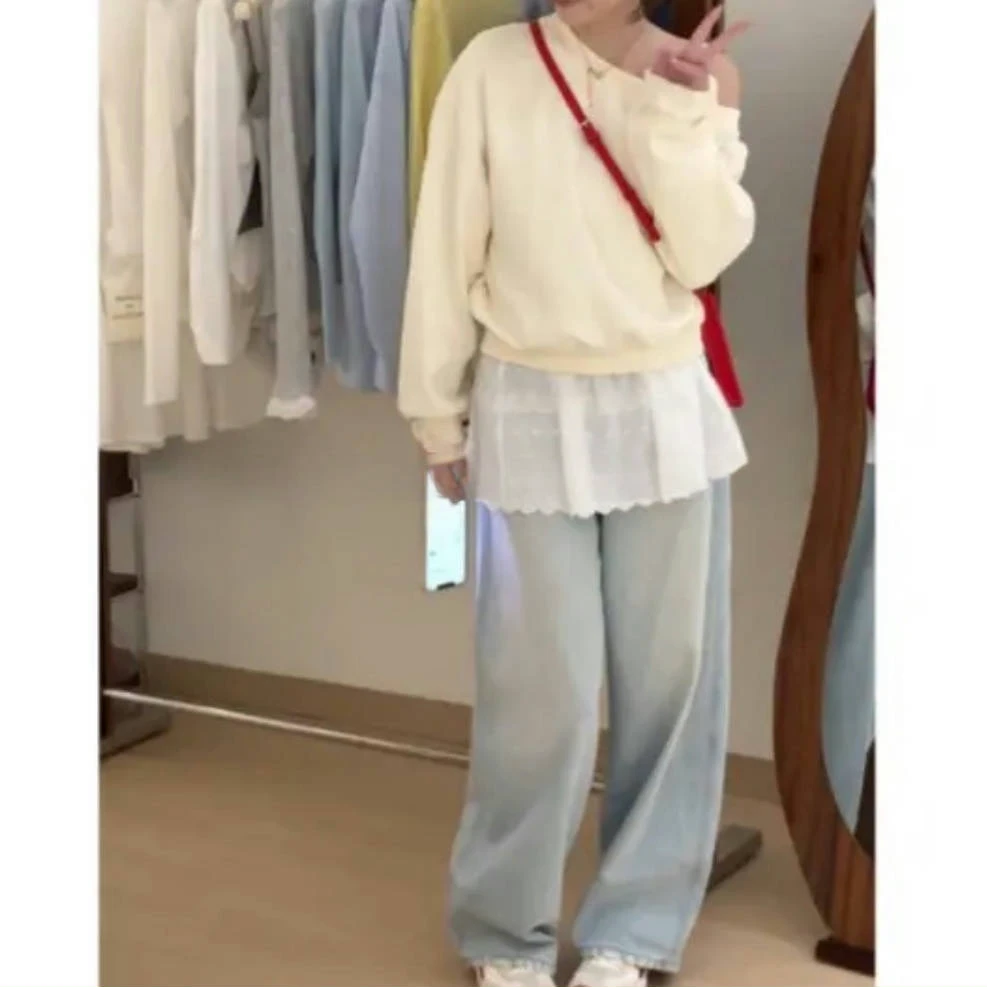 设计感长袖卫衣蕾丝两件套女2025新款春季时尚百搭套头上衣套装