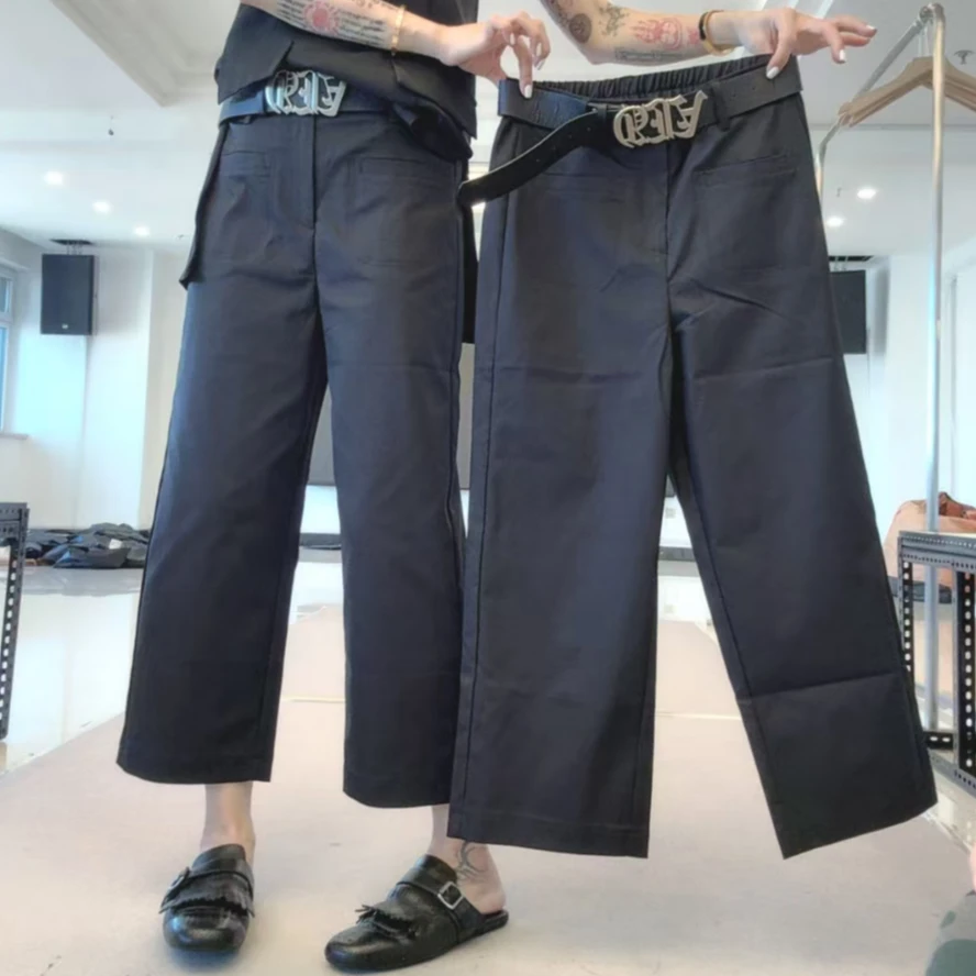 时尚款欧姐家2926黑色方兜阔腿裤