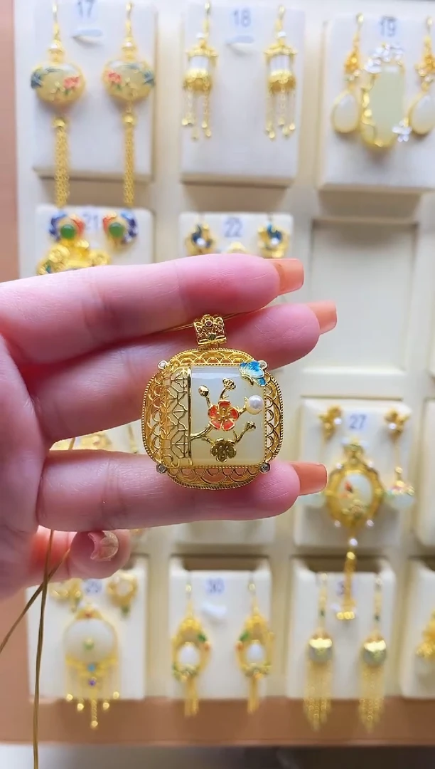 颈饰银S925镀金镶嵌和田玉1