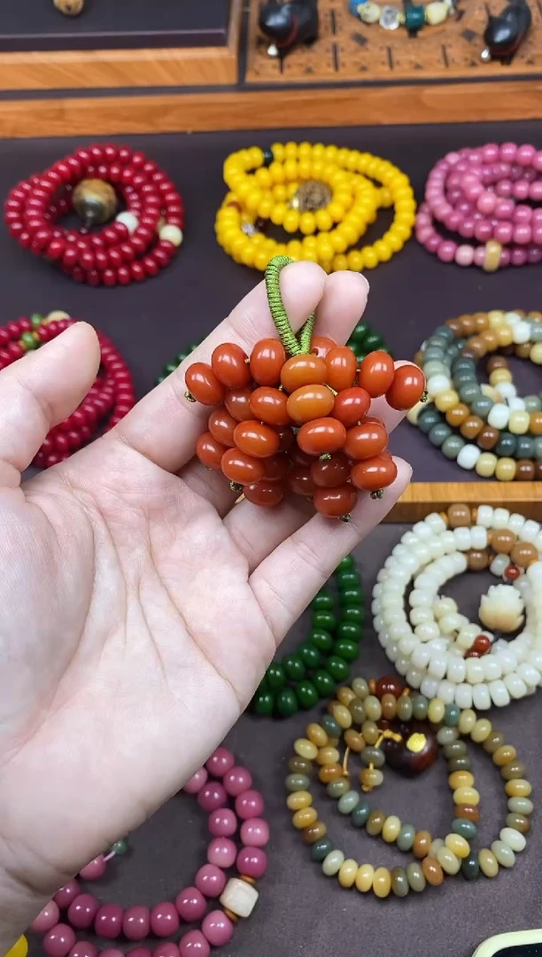 手串白玉菩提柿子红PT串挂件