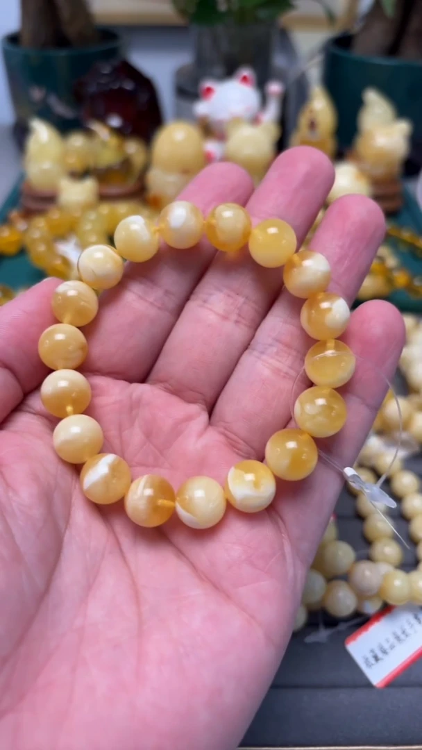 手串琥珀未镶嵌p12俄料金瓷妖孽手串 12.67克 10+mm