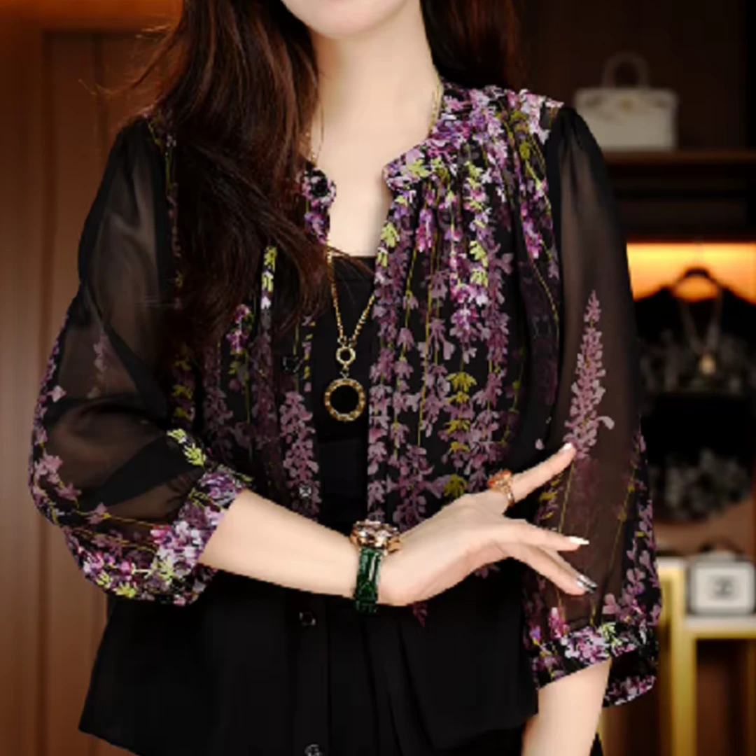 X春夏衬衫开衫女时尚显瘦优雅洋气气质休闲印花百搭开衫2150-10