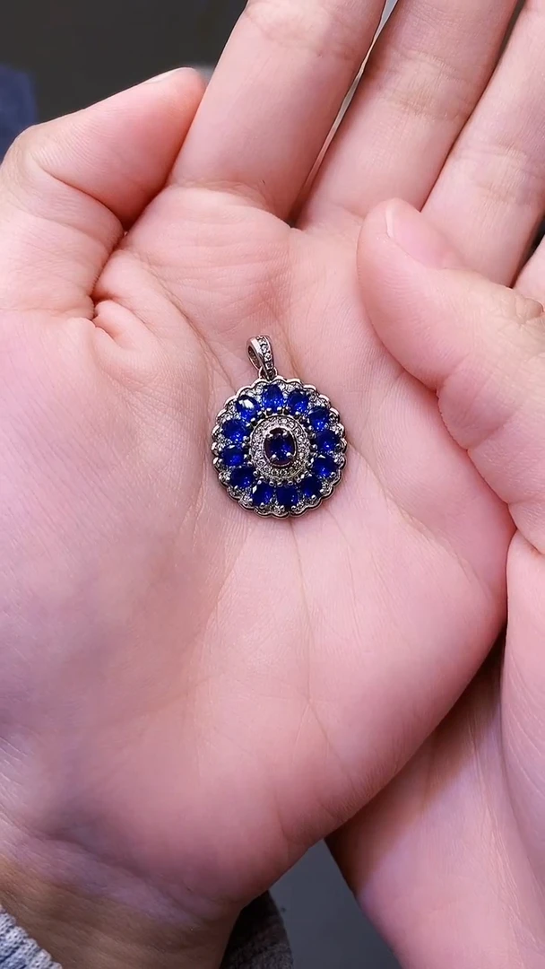 颈饰蓝宝石银S925镶嵌2222